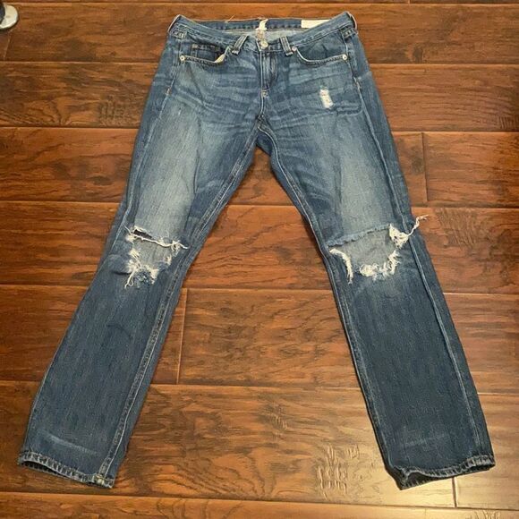 Rag & Bone Distressed Blue Denim Ripped Boyfriend Jeans Casual Contemporary - Picture 3 of 14